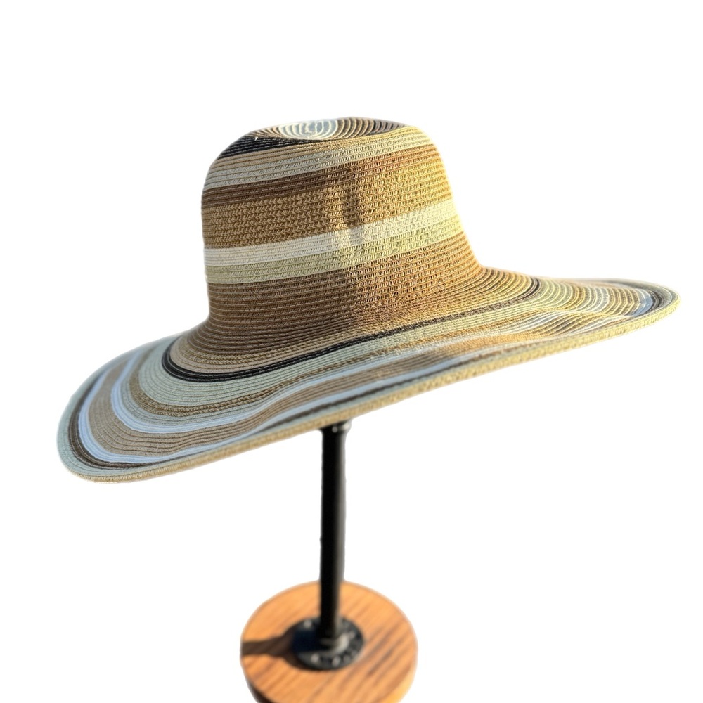 Striped Neutral Wide Brim Sun Hat